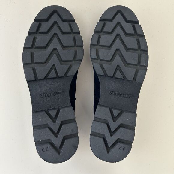 Vionic Willa Wedge Suede Leather Platform Loafers Shoes Womens Sz 8.5 Navy Blue - Picture 12 of 12